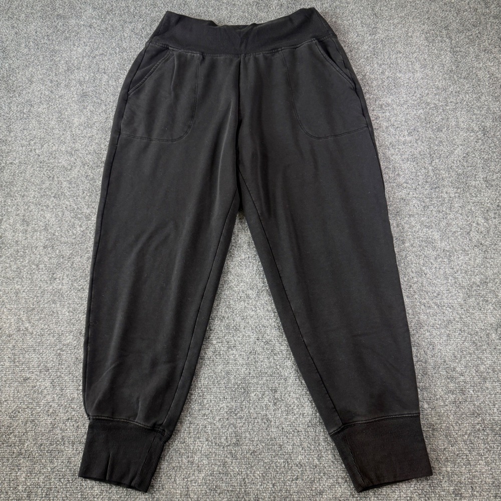 Athleta Jogger Pants Womens Large Black Fleece Lined Ribbed Waistband Minimalist